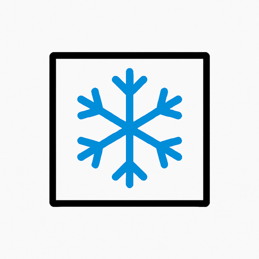 top-down view, simple minimal white square icon, centered ice crystal or snowflake symbol inside, clear sharp lines, no background, clean style, for game UI button, 30x30 px, black border, blue.
In-Game asset.  2d.  High contrast.  No shadows