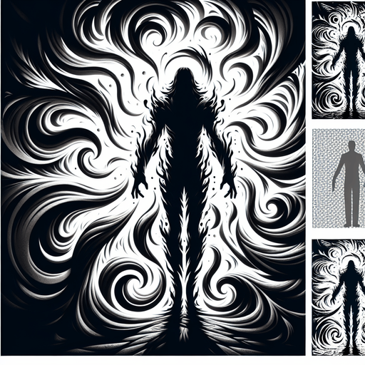 A figure fully merged with swirling, dynamic shadows, looking menacing..
Single Game Texture.  In-Game asset.  2d.  Blank background.  High contrast.  No shadows