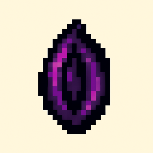 purple black mysterious unknown fruit seed 
8bit.
In-Game asset.  2d.  High contrast.  No shadows