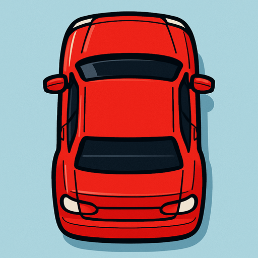 Red car bird's eye view.
In-Game asset.  2d.  High contrast.  No shadows