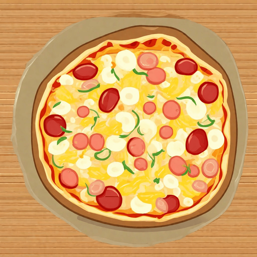 pizza, top view. No background. Transparent background. Blank background. No shadows. 2d. In-Game asset. flat