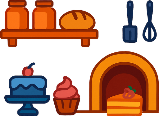 Fondo de pastelería.
In-Game asset.  2d.  High contrast.  No shadows