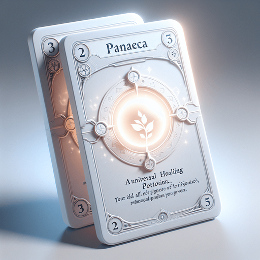 White Card called “Panacea” which was used to heal.
Single Game Texture.  In-Game asset.  2d.  Blank background.  High contrast.  No shadows
