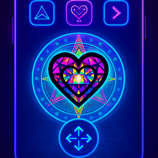 round directional arrows Neon cyberpunk mobile game trackpad too down flat 3d 2d hologram futuristic magic occult chic