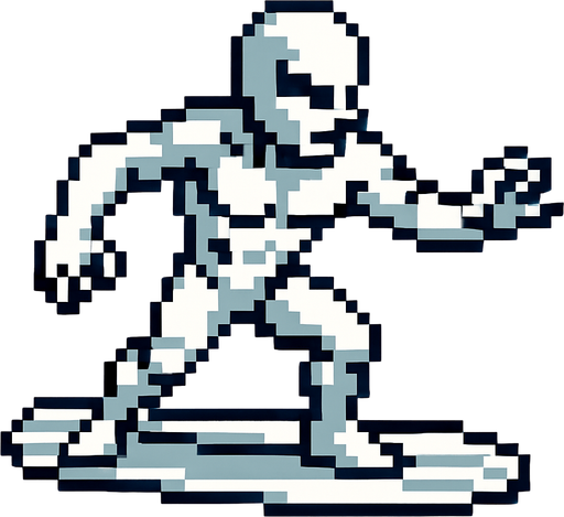 PİXEL ART SİLVER SURFER.
In-Game asset.  2d.  High contrast.  No shadows