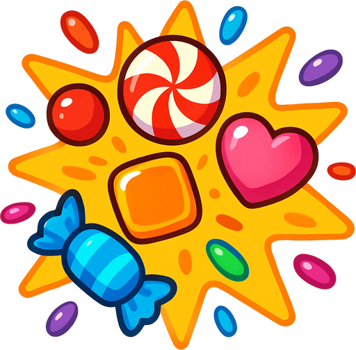 candy explosion.
In-Game asset.  2d.  High contrast.  No shadows