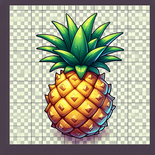 fruit pine apple.
Single Game Texture.  In-Game asset.  2d.  Blank background.  High contrast.  No shadows