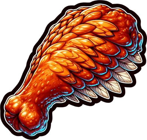 A chicken wing with transparent background..
Single Game Texture. In-Game asset. 2d. Blank background. High contrast. No shadows.