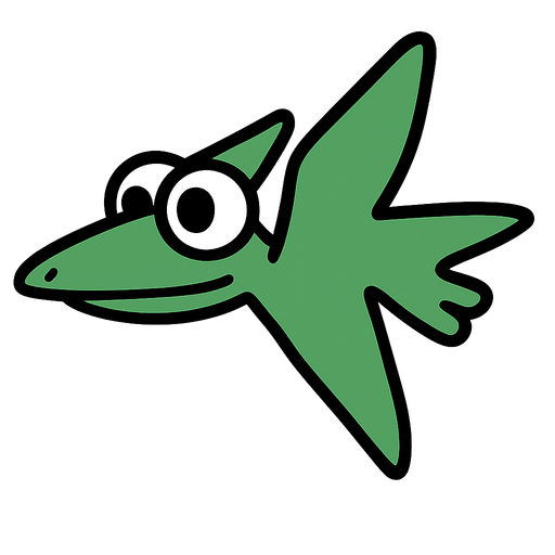 flying green dinosaur, big eyes, thick black outline, simple desing. No background. Transparent background. Blank background. No shadows. 2d. In-Game asset. flat