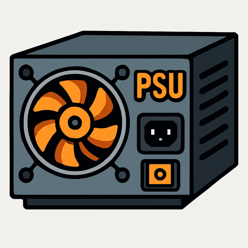 PSU bilgisayar Parçası.
In-Game asset.  2d.  High contrast.  No shadows