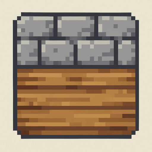 pixelart, up side stone, down side plank, top down.
In-Game asset.  2d.  High contrast.  No shadows