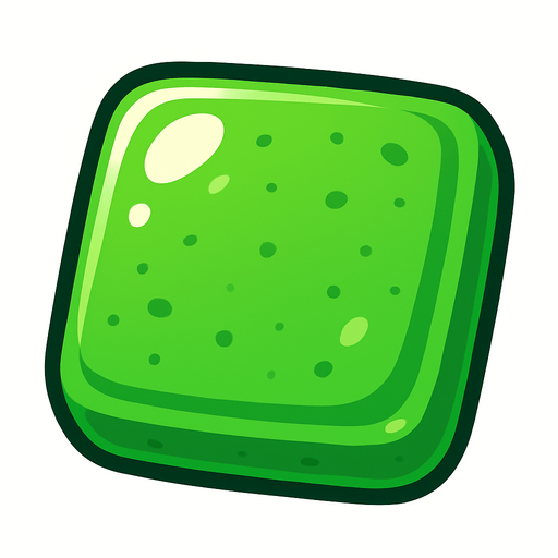 Edible square, single green candy.
In-Game asset.  2d.  High contrast.  No shadows