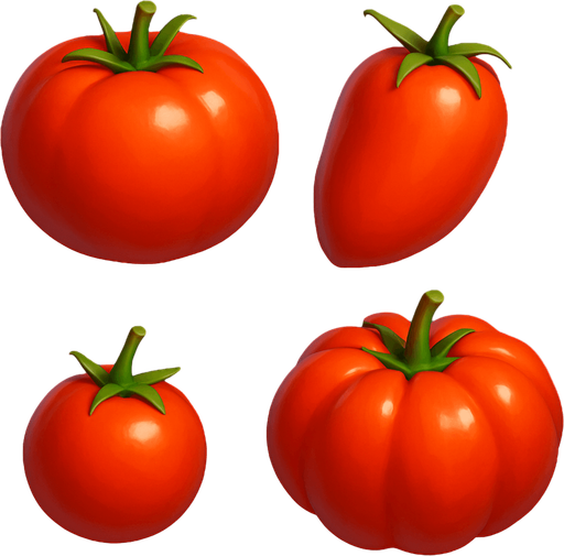 Pack of different tomato, painted 3D tomato, without black lines around it!
In-Game asset.  High contrast.  No shadows. 3D