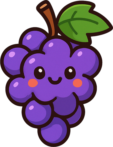 Grapes with a cute face.
In-Game asset.  2d.  High contrast.  No shadows