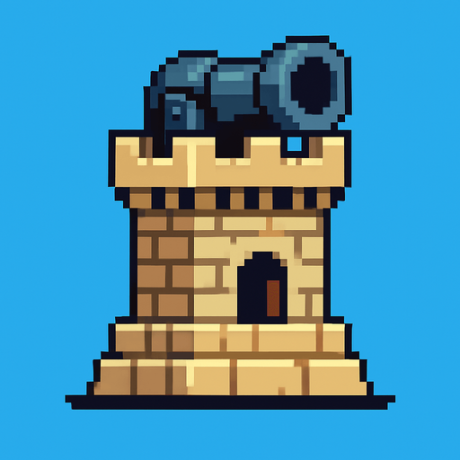 topçu kule pixel art.
In-Game asset.  2d.  High contrast.  No shadows