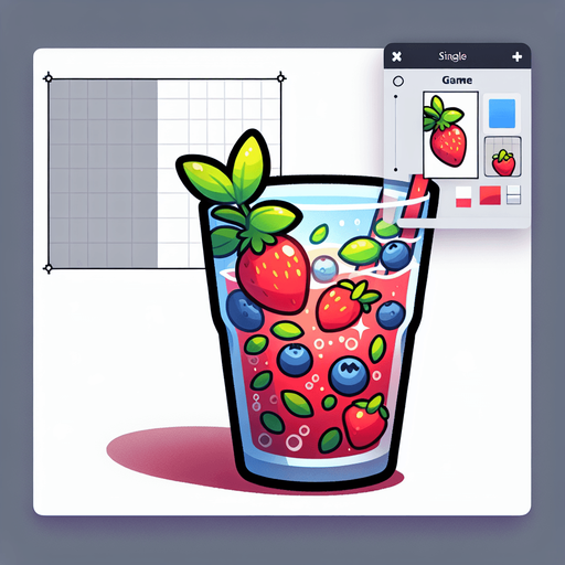 A nice glass of lemonade with strawberries and blueberries.
Single Game Texture. In-Game asset. 2d. Blank background. High contrast. No shadows.
