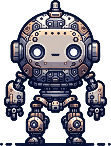 a cute robot. Transparent background..
Single Game Texture. In-Game asset. 2d. Blank background. High contrast. No shadows.