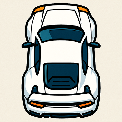 white sports car arcade top view.
In-Game asset.  2d.  High contrast.  No shadows