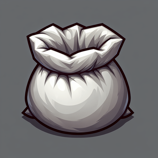 An open sack. Single Game Texture. In-Game asset. 2d. Blank background. High contrast. No shadows.