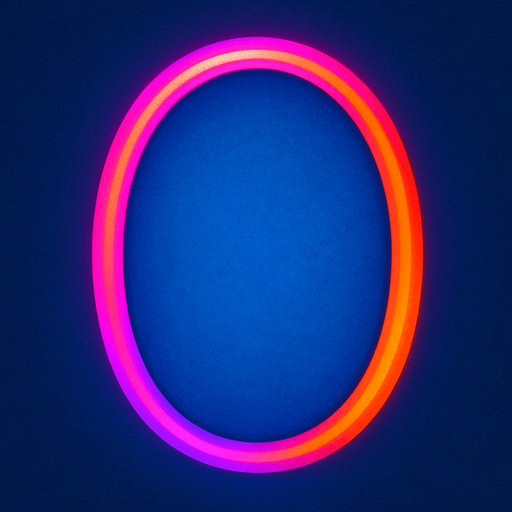 neon pink purple red orange oval filled in blue nuaces.
In-Game asset.  2d.  High contrast.  No shadows