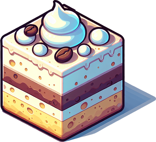 tiramisu.
Single Game Texture. In-Game asset. 2d. Blank background. High contrast. No shadows.