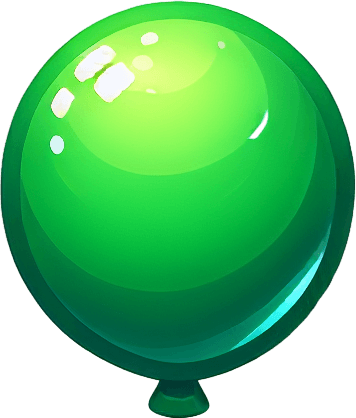 yeşil balon.
Single Game Texture.  In-Game asset.  2d.  Blank background.  High contrast.  No shadows