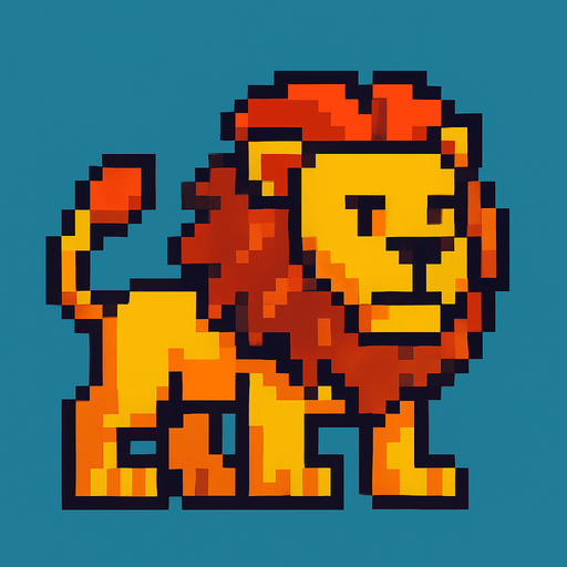 Pixel lion.
In-Game asset.  2d.  High contrast.  No shadows
