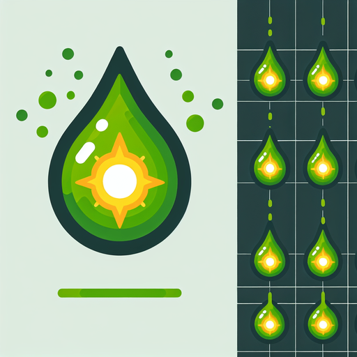 A sprite sheet of energy projectiles. Green projectiles tear shaped with yellow energy core.
Single Game Texture. In-Game asset. 2d. Blank background. High contrast. No shadows.
