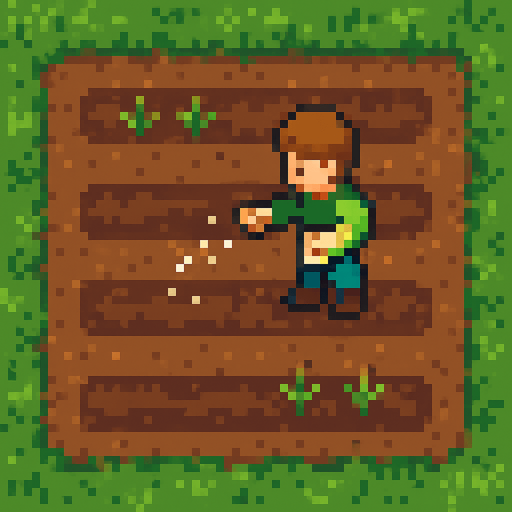 Seeding 2d pixilated topdown.
In-Game asset.  2d.  High contrast.  No shadows