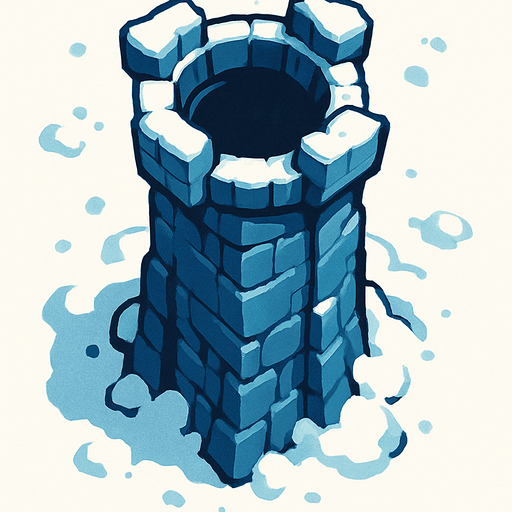 torre con hielo y nieve desde arriba.
In-Game asset.  2d.  High contrast.  No shadows