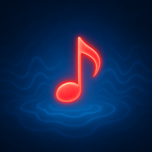 A single glowing red melody symbol in the center, surrounded by soft blue light, abstract sound waves gently radiating outward, dreamy and minimalistic background, magical atmosphere, high contrast lighting, perfect for a music-themed game, 4K, highly detailed.
In-Game asset.  2d.  High contrast.  No shadows