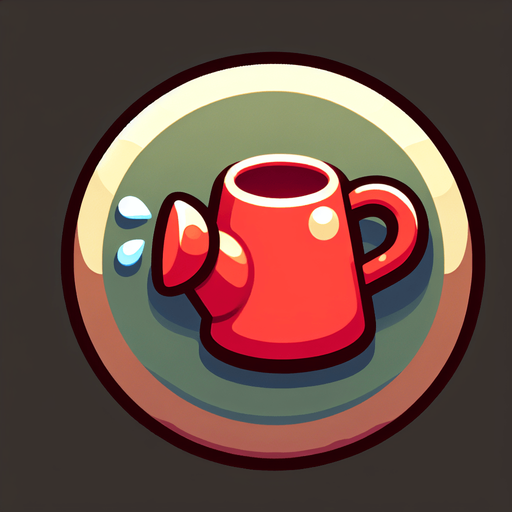 watering can button.
Single Game Texture.  In-Game asset.  2d.  Blank background.  High contrast.  No shadows
