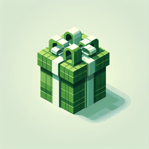 a big green and white christmas gift ornated. isometric view. nothing under. Single Game Texture. In-Game asset. 2d. Blank background. High contrast. No shadows.