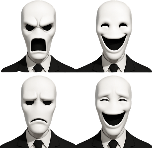 3D Slenderman scary and funny face meme. different faces look. face only.
In-Game asset.  High contrast.  No shadows. 3D