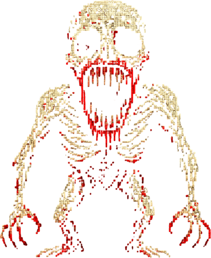 Make a horrifying 8 bit monster that is very scary and disturbing.
In-Game asset.  2d.  High contrast.  No shadows