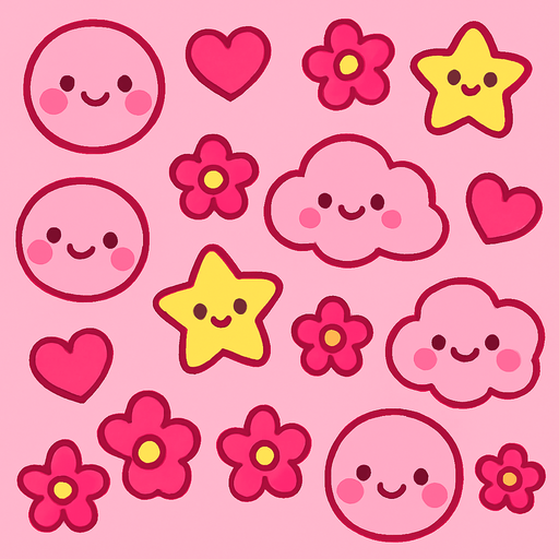 fond mignon kawaii rose.
In-Game asset.  2d.  High contrast.  No shadows