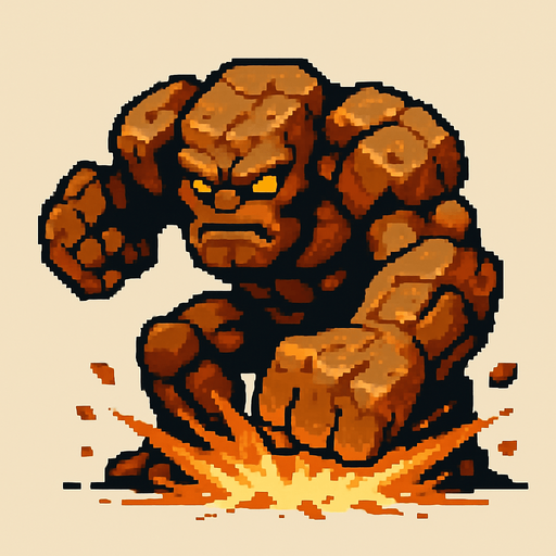 colossus monster, pixel art, punching the ground.
In-Game asset.  2d.  High contrast.  No shadows