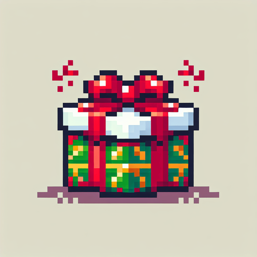 pixelart. chistmas present. powerup. game art Single Game Texture. In-Game asset. 2d. Blank background. High contrast. No shadows.
