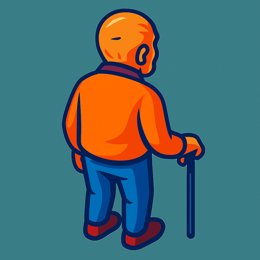 An old man with a cane. No hat.