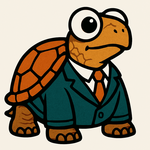 I land turtle with googly eyes wearing a suit and looking to the right.
In-Game asset.  2d.  High contrast.  No shadows