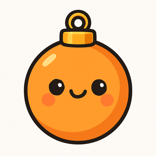 Perfectly round orange Christmas decoration with cute happy face. Cartoon style. Cute art style. Simple vector style. No Shadows Single Game Texture. In-Game asset. 2d. Blank background. High contrast. No shadows.