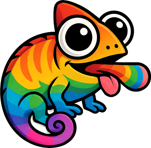 kocaman gözleri olan ve ağzında olan her renge göre renk değiştiren bir bukalemun.
In-Game asset.  2d.  High contrast.  No shadows