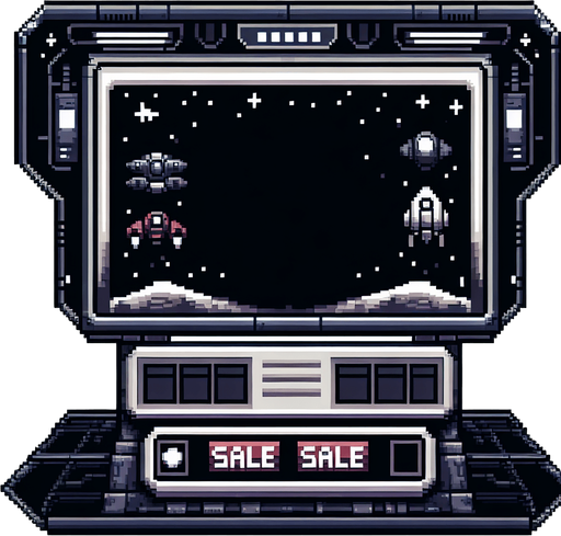 Pixelart. A background window for an in-game shop, with a space theme. The center part should be a large blank area with space for the items and labels for sale in the game shop. The blank space could have the form of a black computer screen inside a spaceship..
Single Game Texture. In-Game asset. 2d. Blank background. High contrast. No shadows.