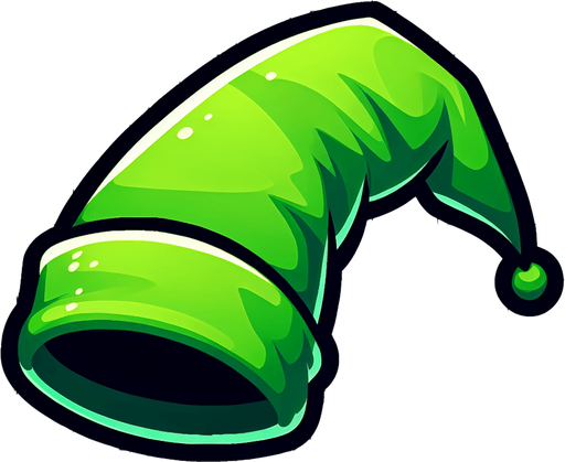A long green stocking hat. Side profile. Cartoon..
Single Game Texture.  In-Game asset.  2d.  Blank background.  High contrast.  No shadows