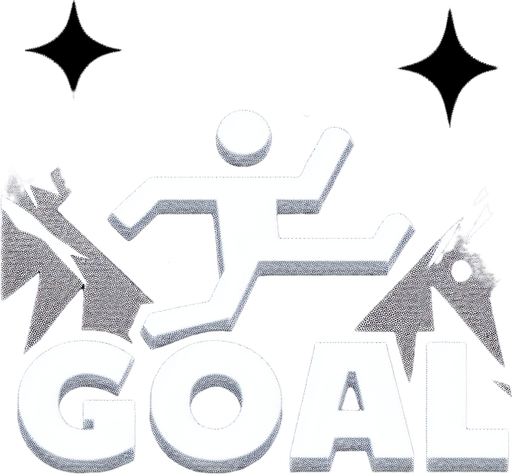 message that reads ''GOAL''. black and white. Single Game Texture. In-Game asset. 2d. Blank background. High contrast. No shadows.