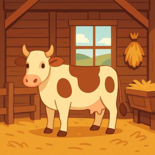 Un establo donde se pueden ver una vaca.
In-Game asset.  No shadows