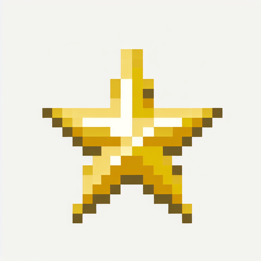 Golden star. Dot picture. Single Game Texture. In-Game asset. 2d. Blank background. High contrast. No shadows.