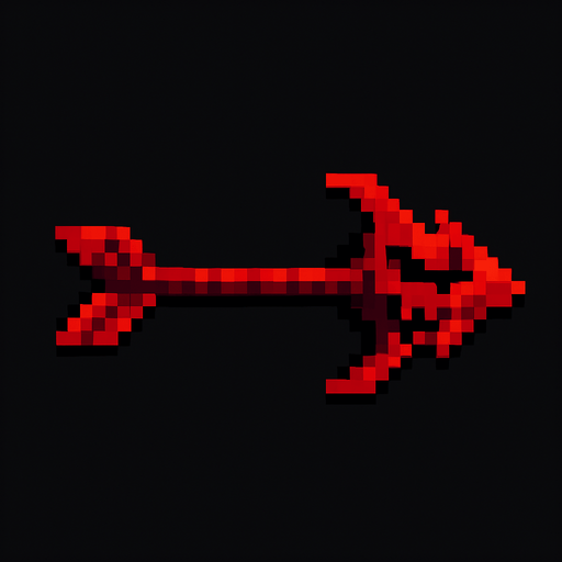 Flecha maligna, de color rojo, pixelar.
In-Game asset.  2d.  High contrast.  No shadows