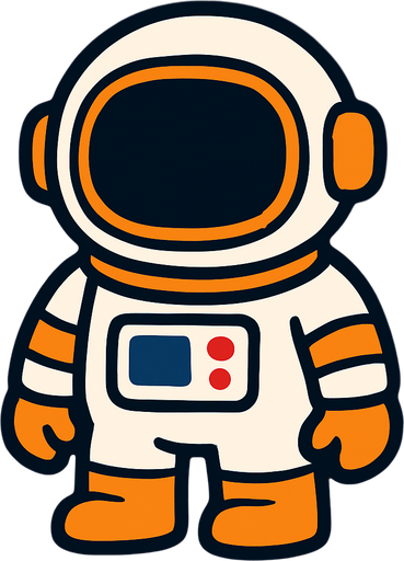Cartoon bir astronot.
In-Game asset.  2d.  High contrast.  No shadows