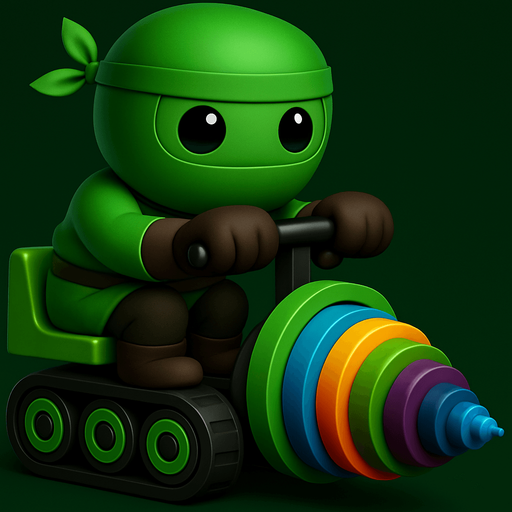 Same image of ninja with dig machine but with different colors. HD colors. green